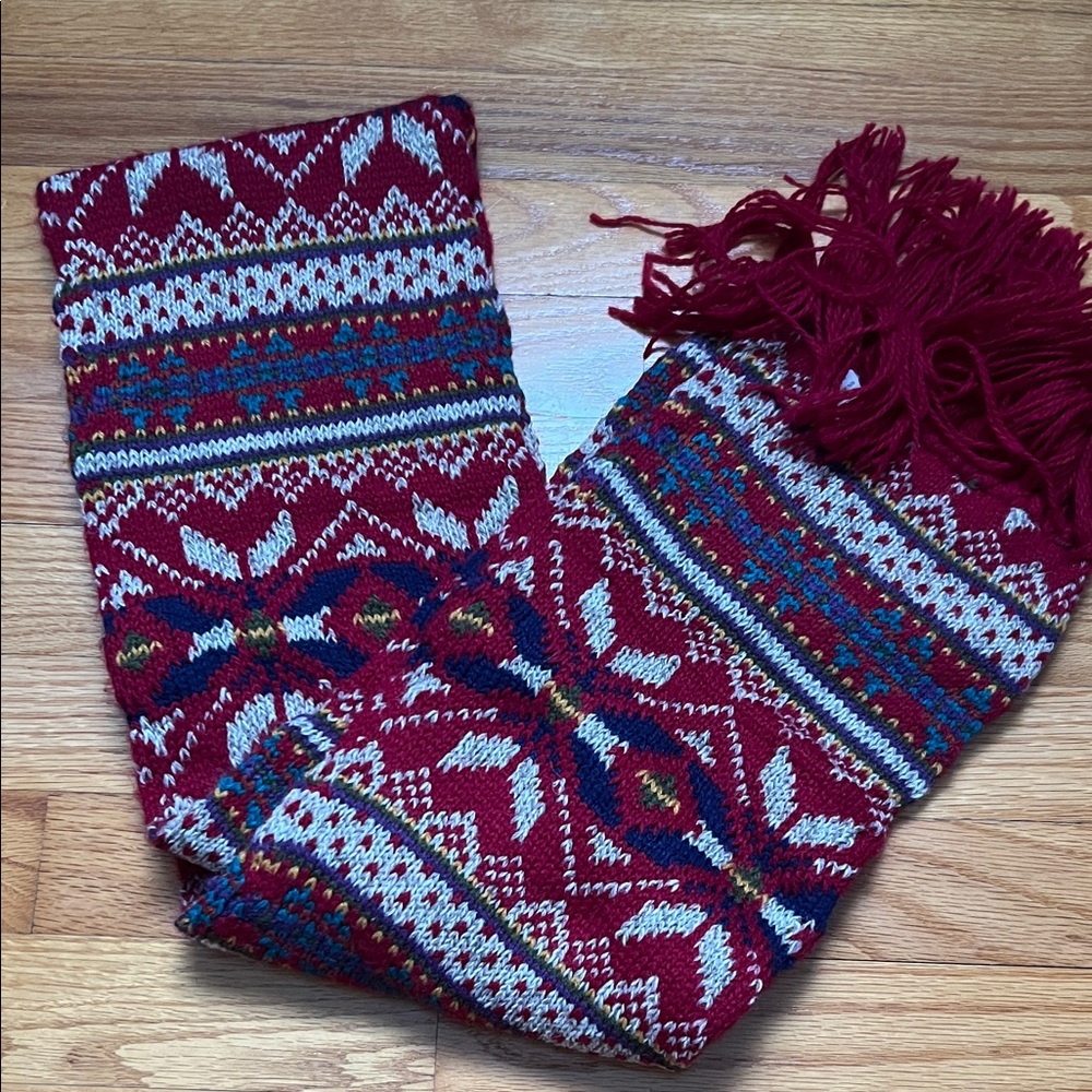 Aris Red Multicolor Knit Fringe Scarf